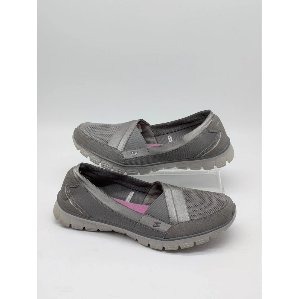 Skechers Memory Foam Slip On Shoes Gray Comfort Walking Women Size 8